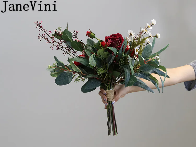 JaneVini красный цветок императора бордовые пионы, розы свадебный букет Флер мариейдж старинные невесты Искусственные цветы Свадебные букеты
