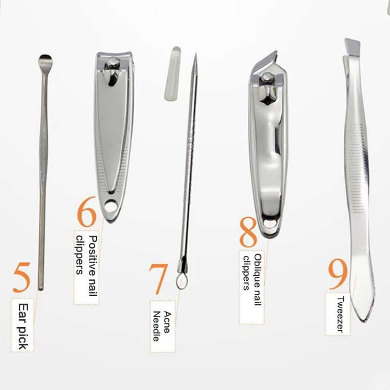 

9-piece professional nail clipper kit tool stainless steel nail care kit with box travel home nail pedicure kit