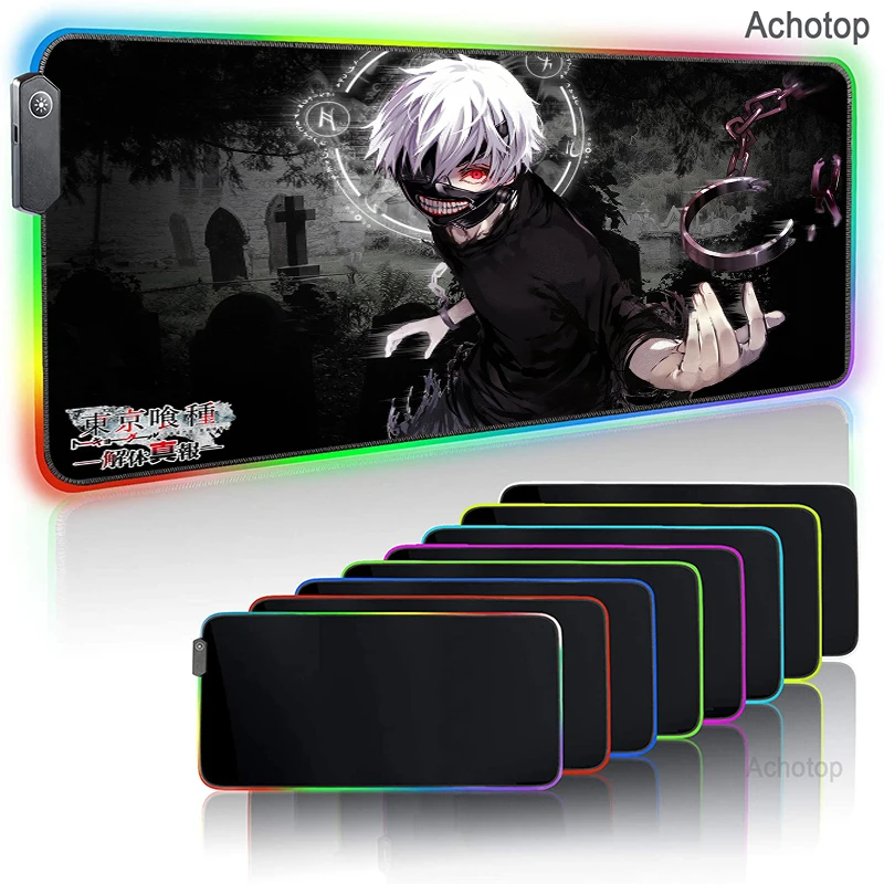 anime tokyo ghoul rgb mouse pad large mousepad xxl led carpet laptop keyboard gaming mause pad office desk manga kaneki ken mat free global shipping