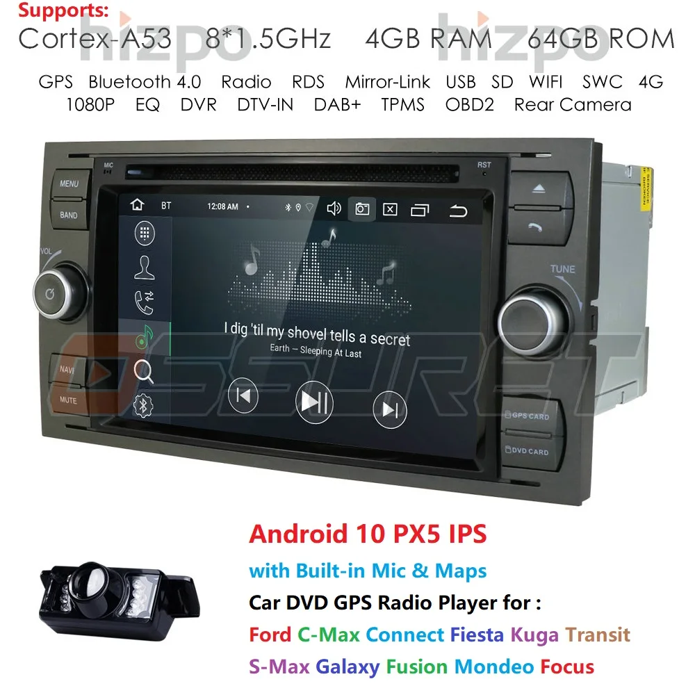 DSP IPS 2din Android 10 0 4 Гб 64 ГБ Автомобильный GPS для Ford Mondeo S max Focus C MAX Galaxy Fiesta transit Fusion Connect
