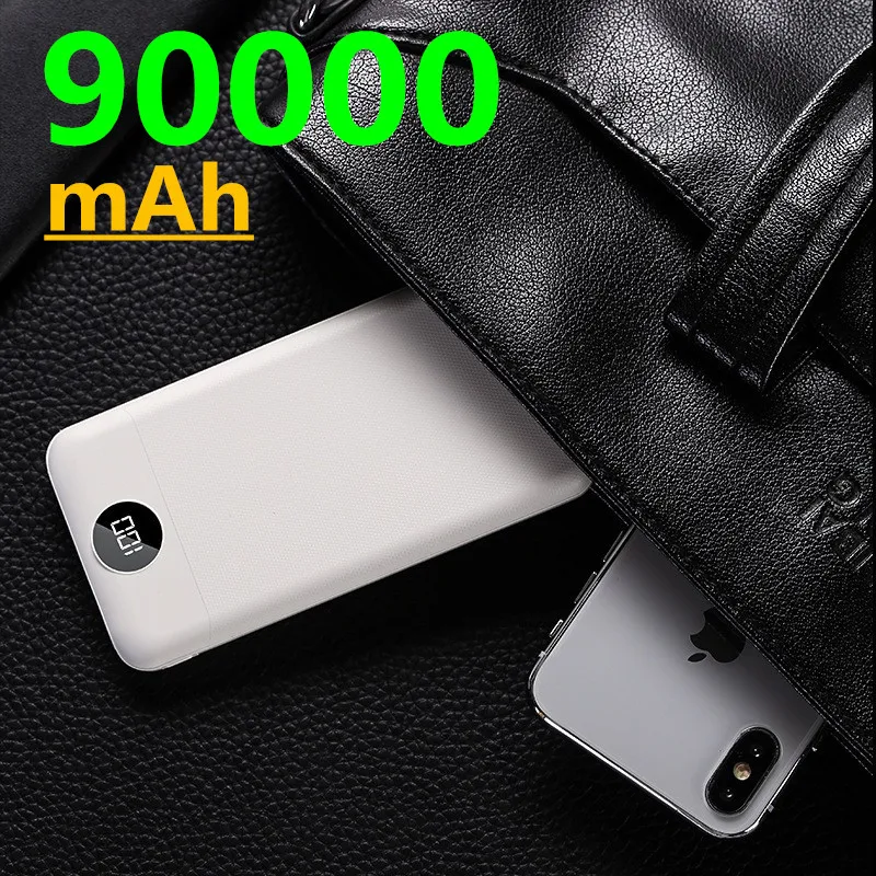 Портативное зарядное устройство 90000 мАч Type C Micro USB портативное со светодиодным
