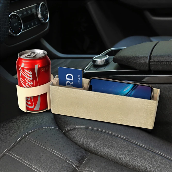 High-grade Car Seat Gap Slit Pocket Catcher Organizer Leather Storage Box Phone Bottle Cups Holder Auto Car Accessories interior