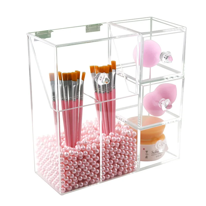 Акриловый Органайзер для кистей макияжа прозрачная коробка хранения с крышкой