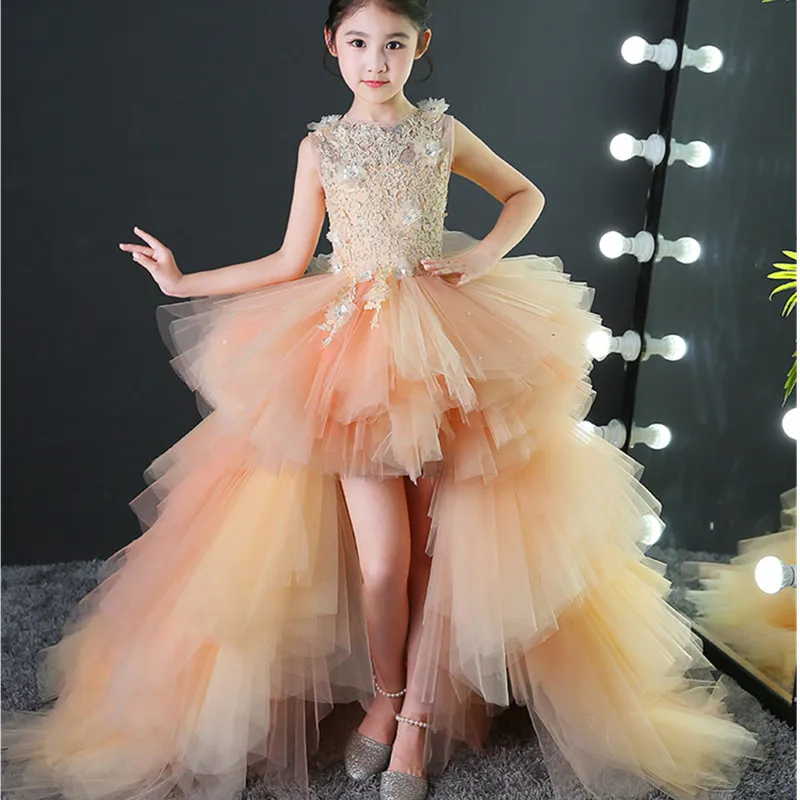 Платья для девочек с цветочным принтом кружевные бисером пышные свадьбы первого