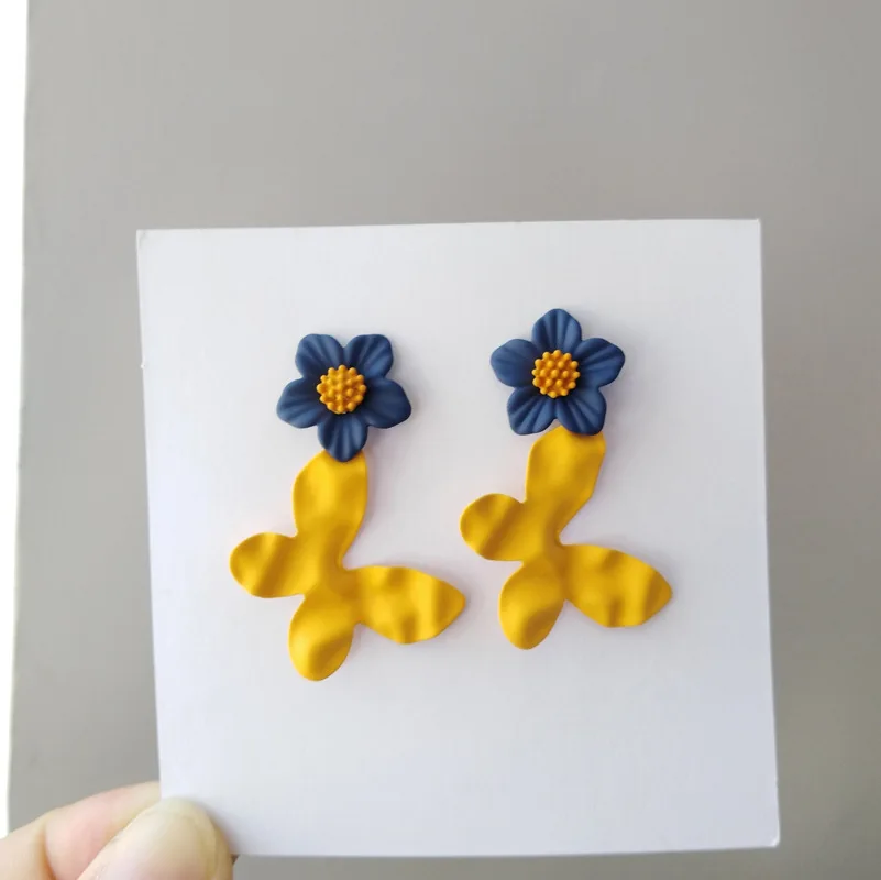 S925 игла Блестящий стиль Висячие серьги сплав цинка с покрытием синий цветок