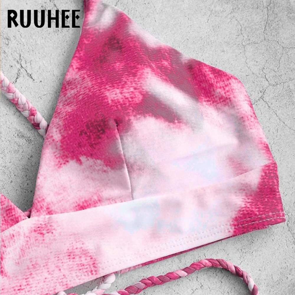 RUUHEE сексуальный комплект бикини с галстуком-краской женский купальник пуш-ап на