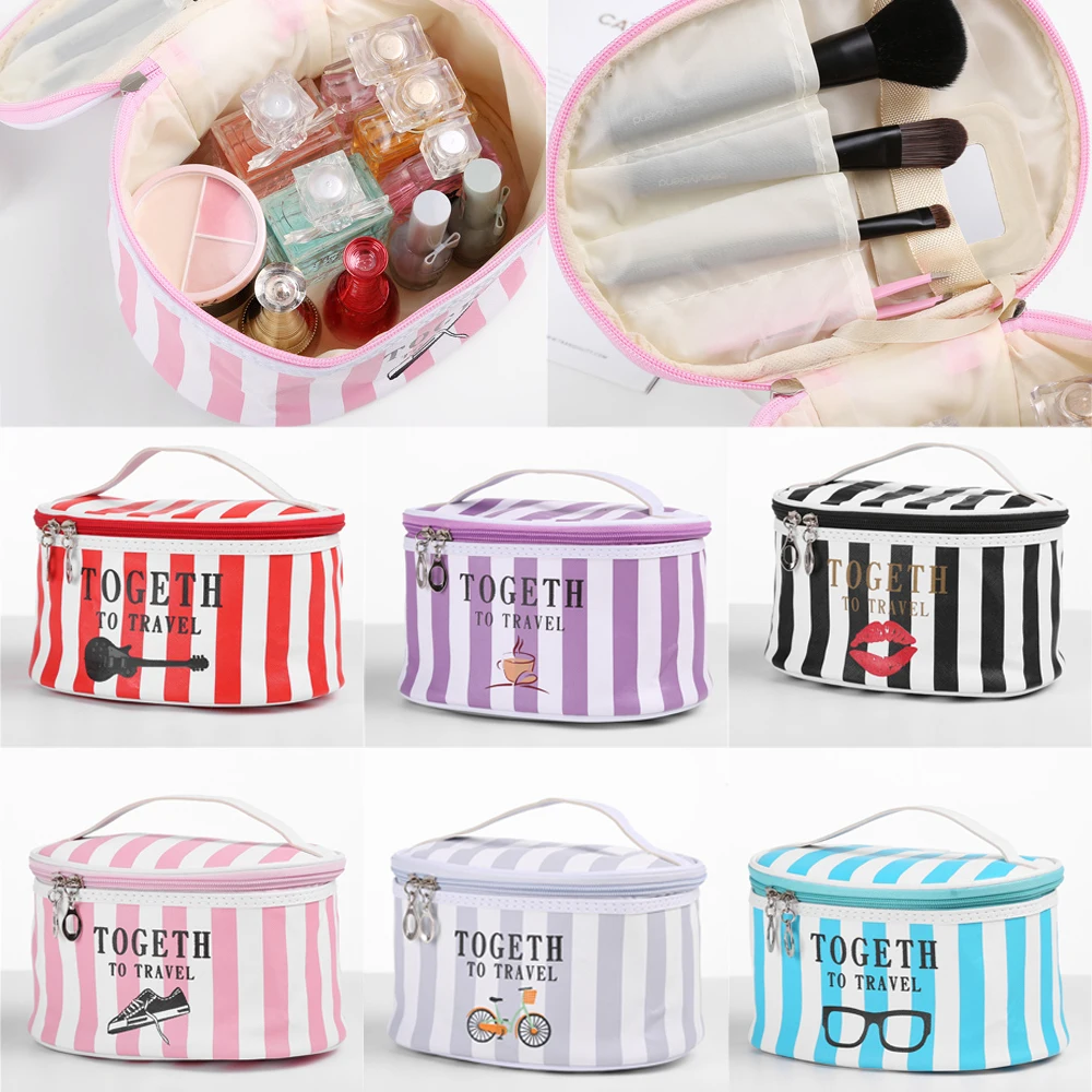 1 шт. в полоску дорожная сумка чехол для косметики с щетка зеркалом держатели