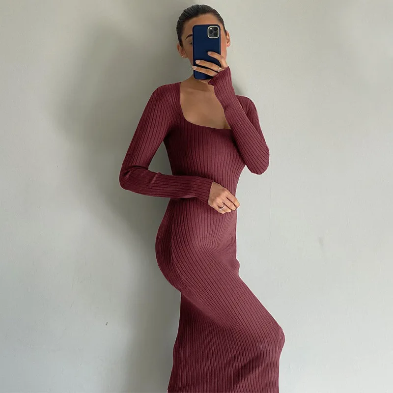 

LUOYIYANG Sexy Dress Women's Casual Square collar Long-sleeved Package Hip Slim Fashion Elegant Party Dresses for Women Clothing