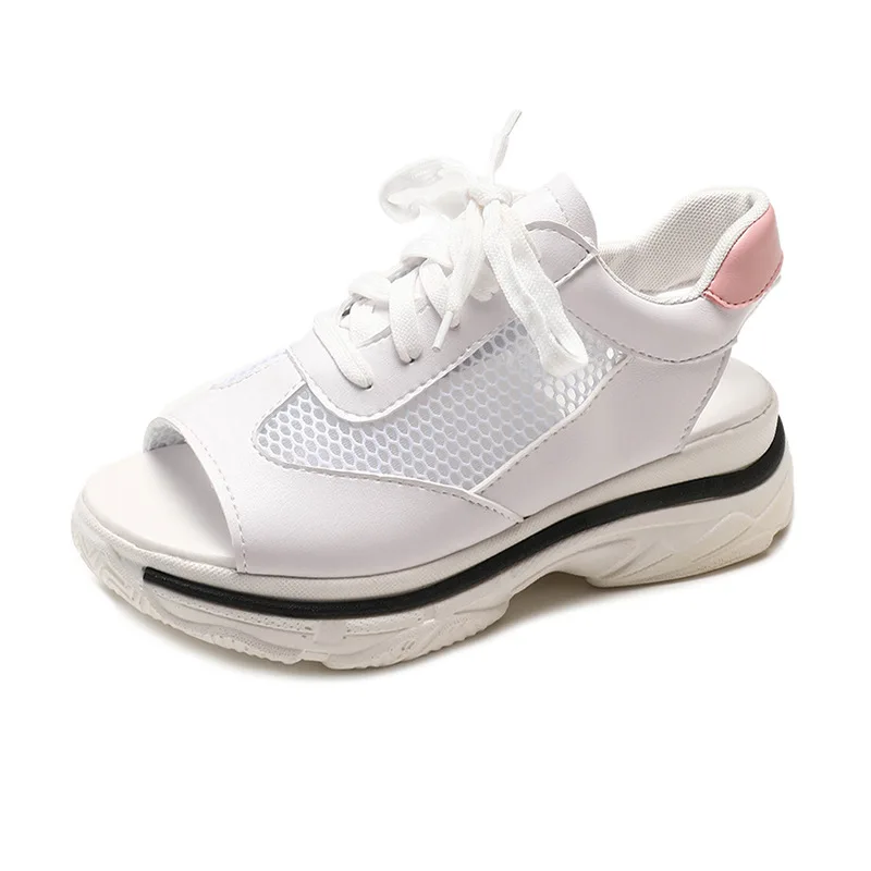 

shoes woman 2019 summer new casual sports sandals women fashion beach shoes mesh cloth fish mouth platform shoes B-406