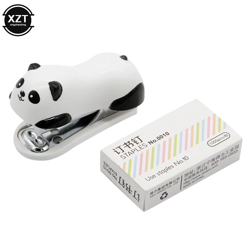 

Mini Panda Stapler Set Novel Cute Cartoon Office School Supplies Staionery Paper Clip Binding Binder Book Sewer