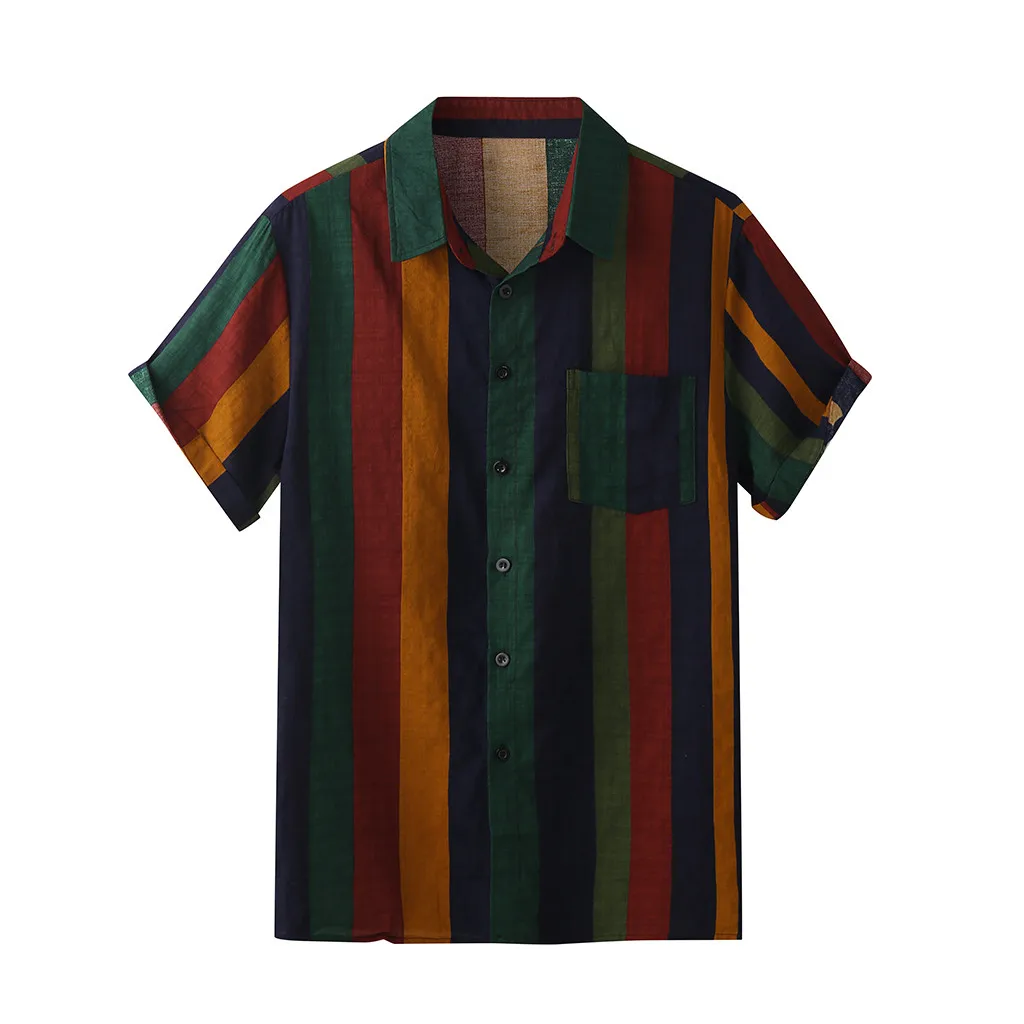 Рубашка мужская с цветными полосками Повседневная Свободная блуза отложным