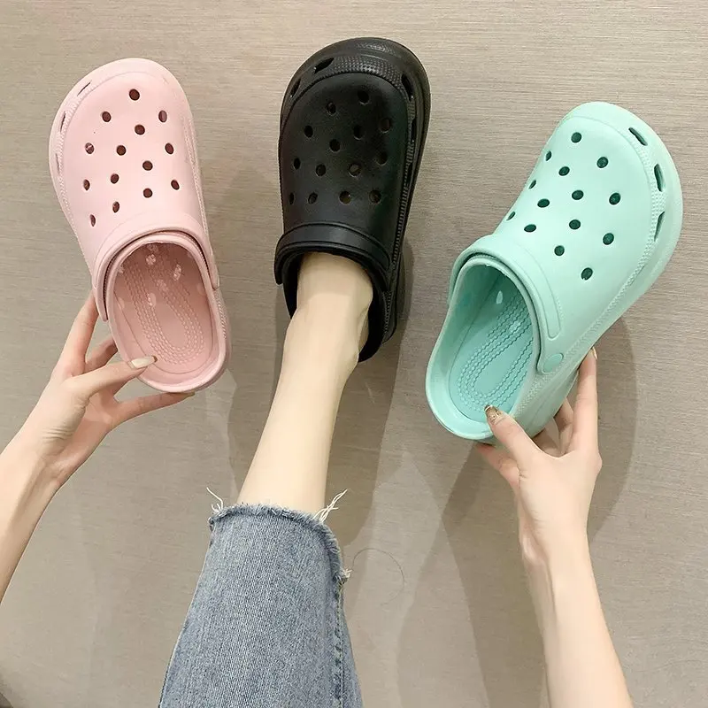 

Summer Women Clogs Quick Dry Wedges Garden Shoes Beach Sandals Antiskid Home Slippers Thick Sole Increased Flip Flops For Women