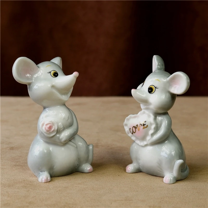 Керамика Мышь пара из фарфора Дата любителей миниатюрный украшение для спальни