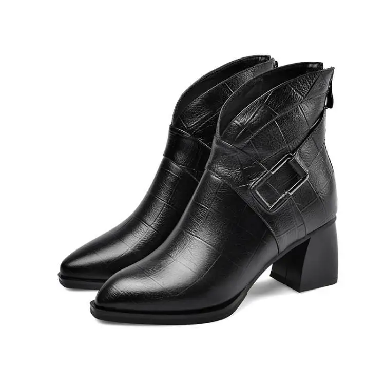 Кожаные ботинки и женские на Высоком толстом каблуке сезон осень-зима обувь с