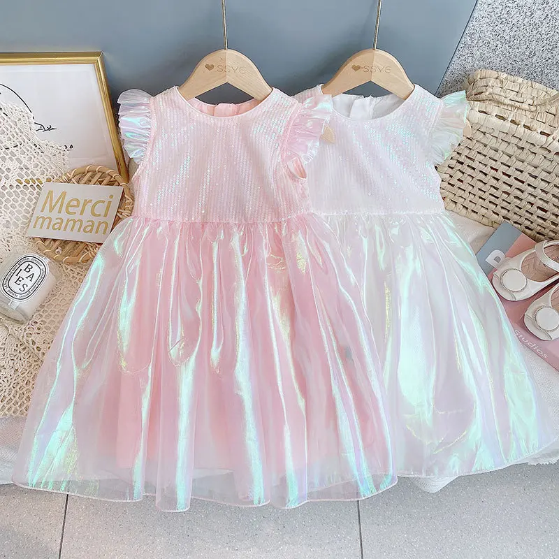 

Платье для девочек на день рождения, свадьбу, вечевечерние, Летнее Детское милое розовое платье принцессы с блестками, От 3 до 7 лет детская о...