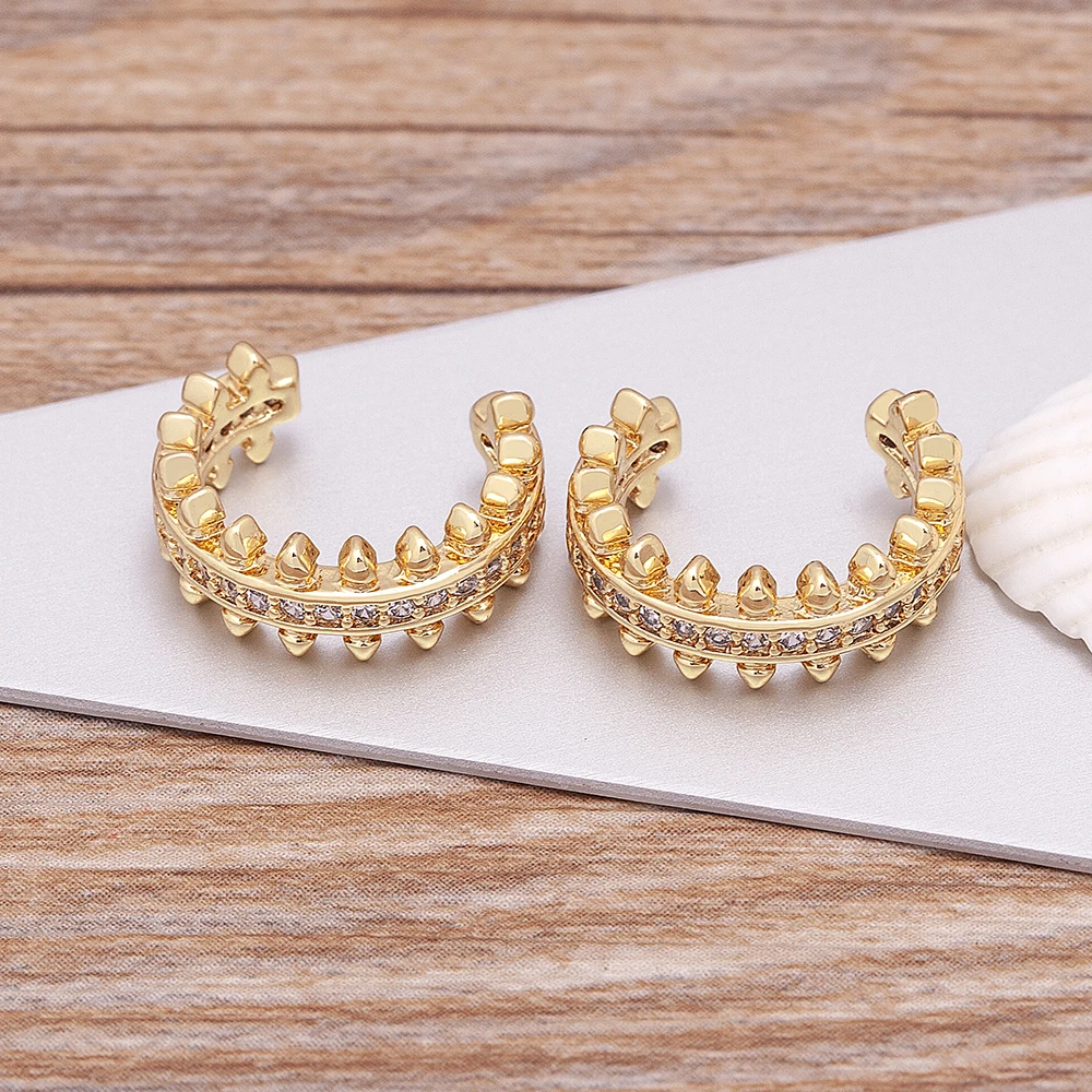 

New Fashion Women Girls CZ Gold Color Earrings Cubic Zirconia Ear Cuff Trendy Clip Hip Hop Punk Style Crystal Jewelry Party Gift