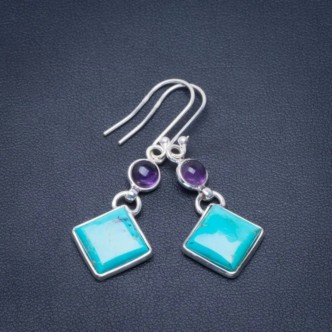 Уникальные серьги ручной работы из серебра 1 75 пробы с натуральной бирюзой и