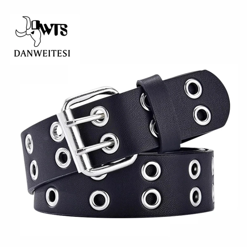 

Ремень кожаный женский с регулируемыми отверстиями, модный декоративный пояс в стиле панк, с цепочкой, 2023