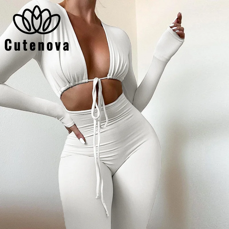 

CuteNova Новый стиль Женский Летний Новый Стиль однотонный облегающий пикантный комбинезон со шнуровкой и брюками
