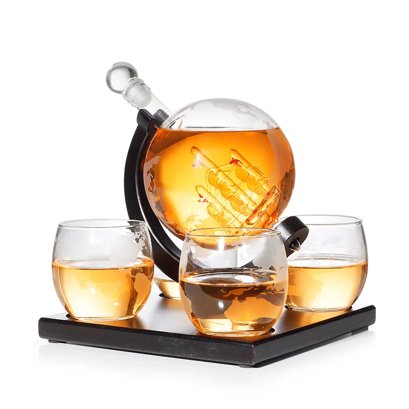 

globe shaped home party amazing whiskey decanter set with 4 old fashioned globe glass for Liquor Scotch Bourbon 1204-01