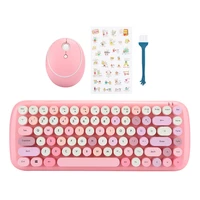 wireless keyboard mouse set mini pink mixed colors round keycap office supplies teclado gamer