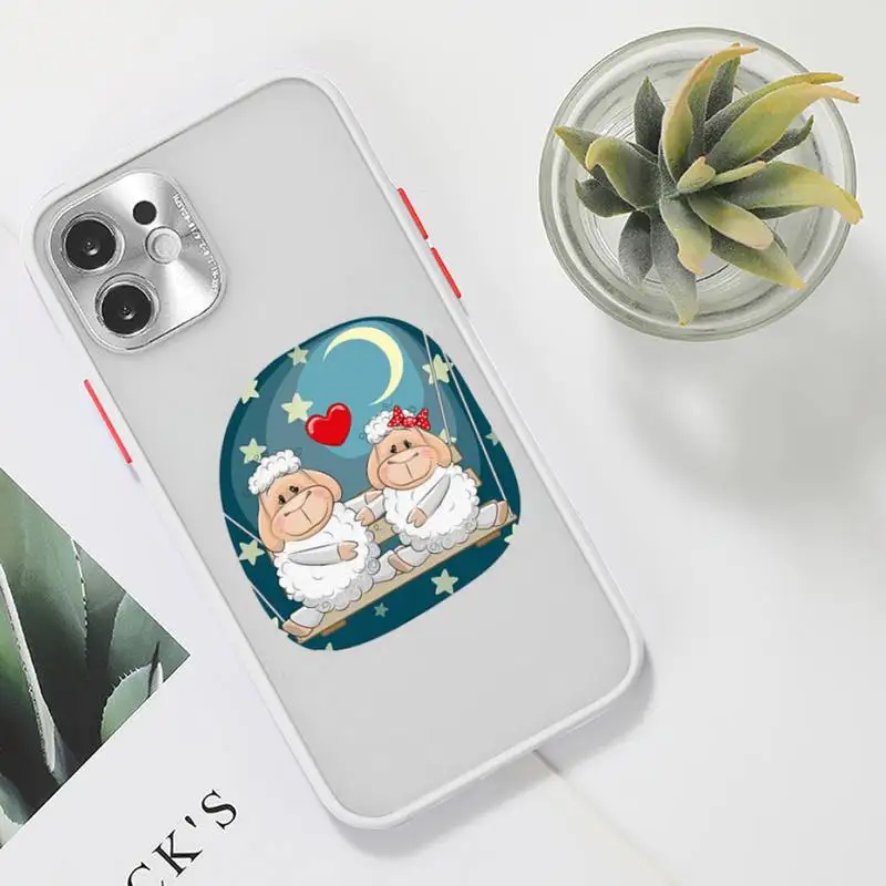 Милый прозрачный матовый чехол для телефона с овечкой IPhone 7 8 11 12 S Mini Pro X XS XR MAX Plus -