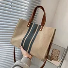 Полосатая дизайнерская Холщовая Сумка-тоут, вместительная сумка для женщин, 2021, модный простой квадратный портфель через плечо