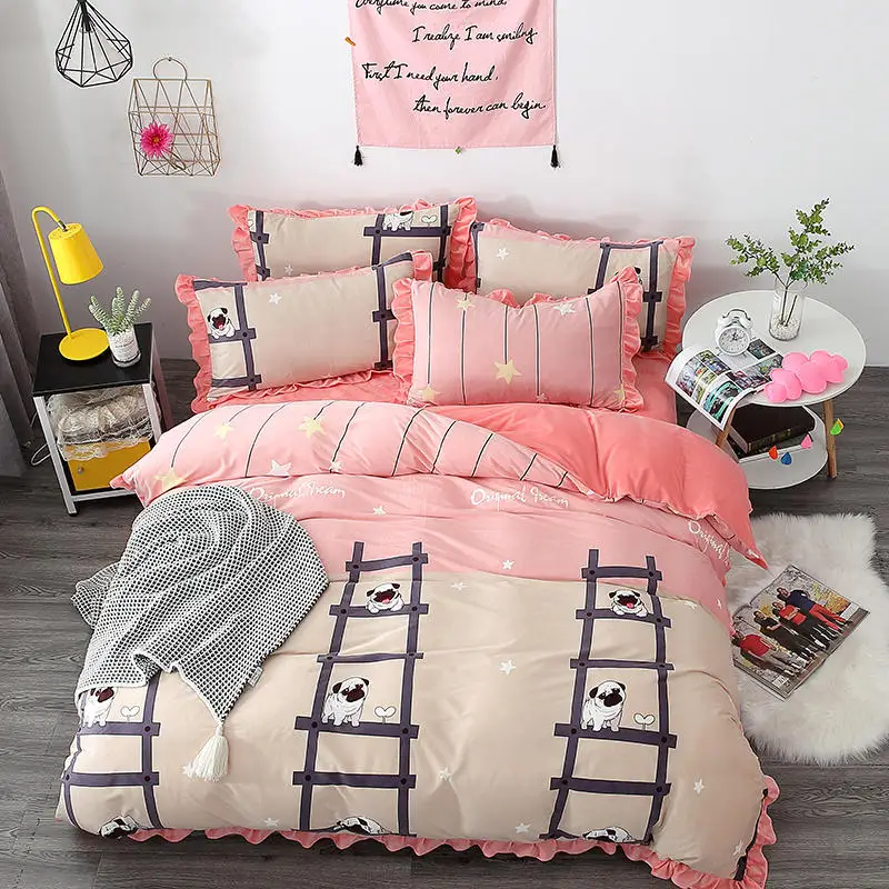 Комплект постельного белья из бархата набор розового цвета с пододеяльником и