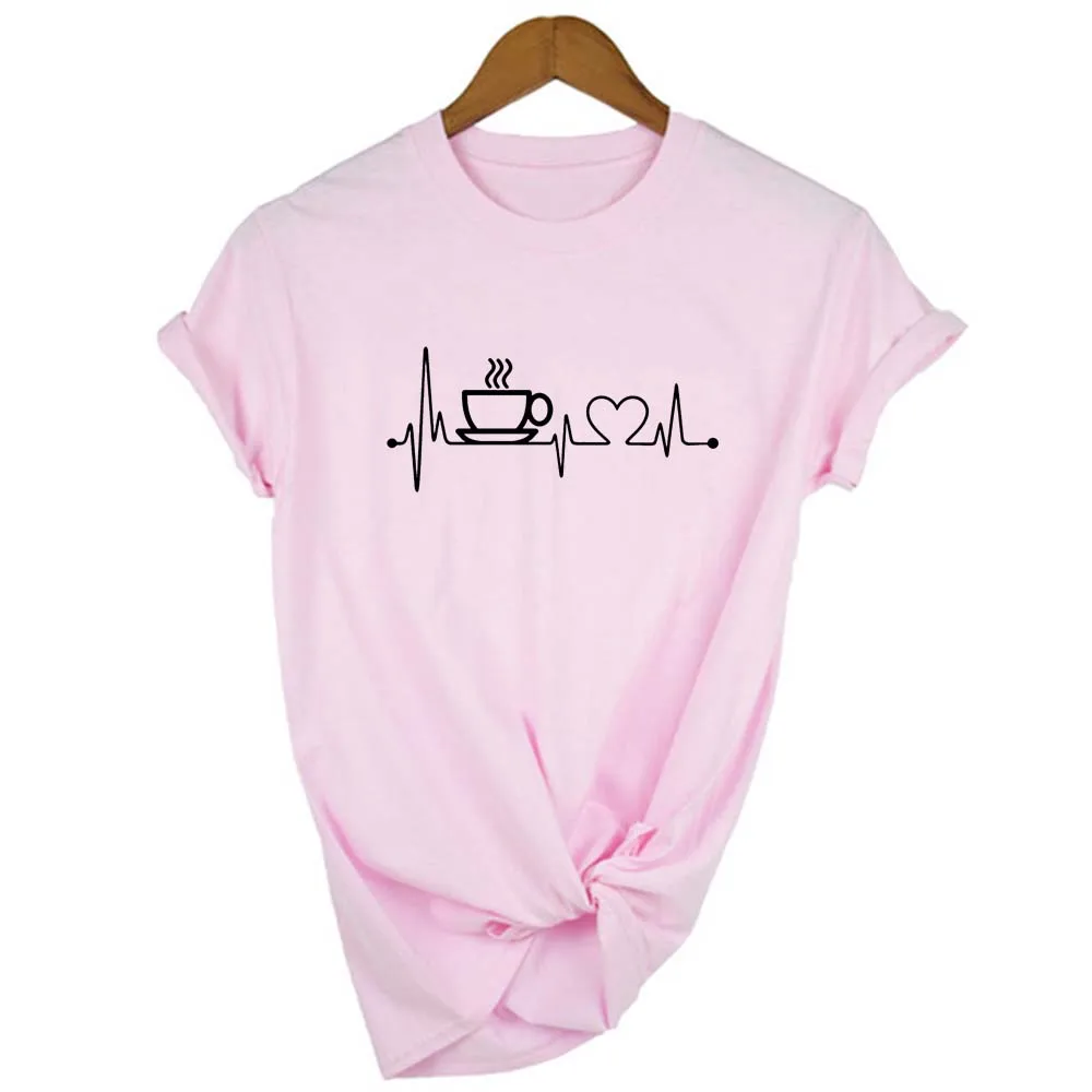 Женская футболка с принтом кофе Love Heartbeat Lifeline летняя коротким рукавом и Mom Life Harajuku