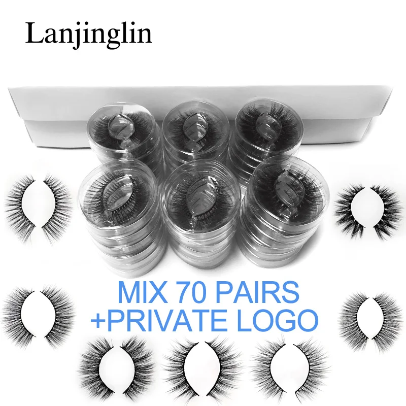 MIX70PAIRS WITH LOGO Норковые накладные ресницы, 20 Вт, 30 Вт, 40/50/70/100 пар 3d пушистый тонкие накладные ресницы натуральные длинные Макияж для ресниц наращивание оптом - Цвет: MIX70PAIRS WITH LOGO