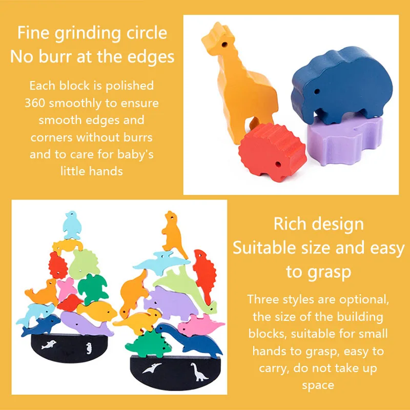

Children Montessori Wooden Animal Balance Blocks Board Game Toy Dinosaur Educational Stacking High Building Block Wood Toy