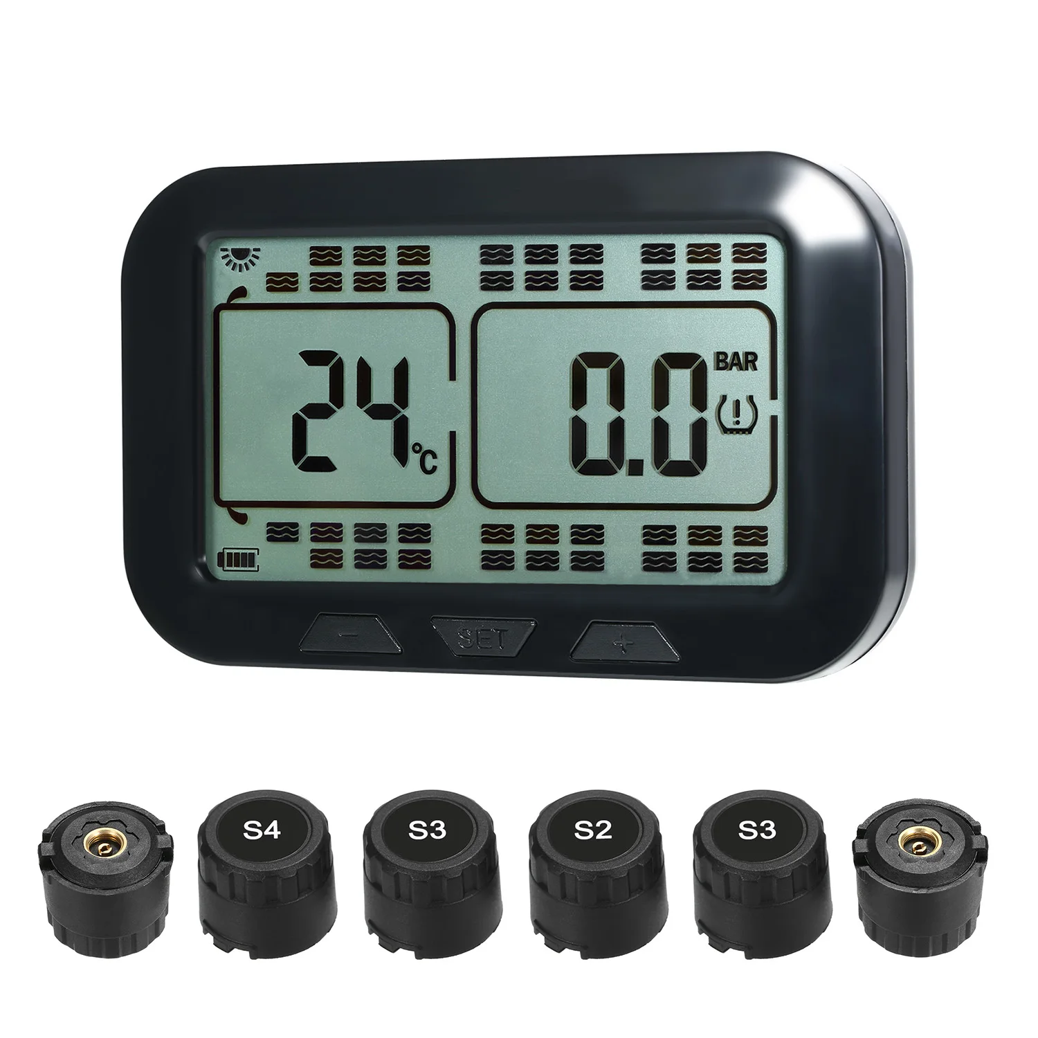 

Car TPMS Tyre Pressure Monitoring System Solar Power Digital LCD Display Auto Security Alarm Systems with 6 external sensors