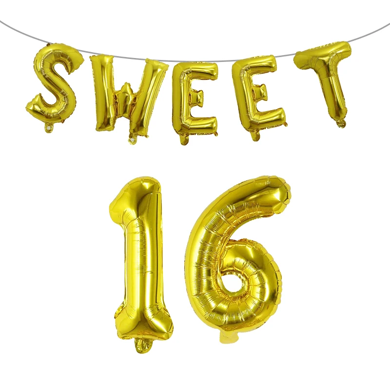

7pcs Sweet 16 18 20Party Decorations balloons Supplies Sixteen Birthday party Decorations 16 Years Birthday Number Foil Balloons