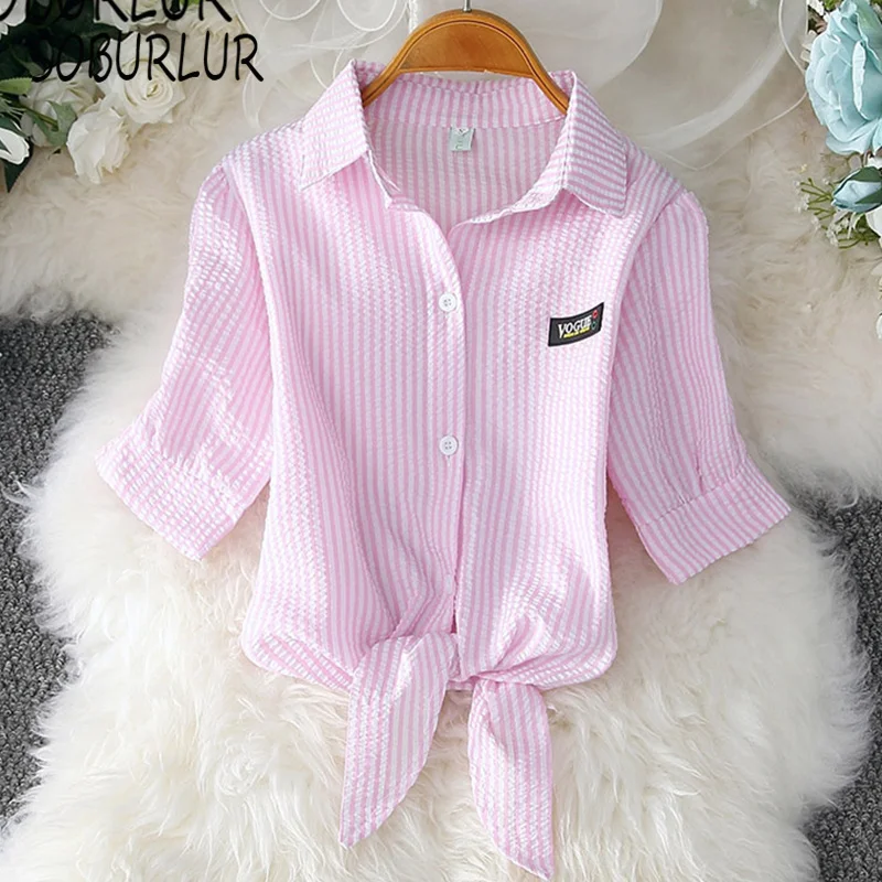 

SOBURLUR Summer Tunics White T Shirt Fashion Women's T-shirts Crop Tops Harajuku Lace Up Bow Elastic Polo All-match Elegant Tees