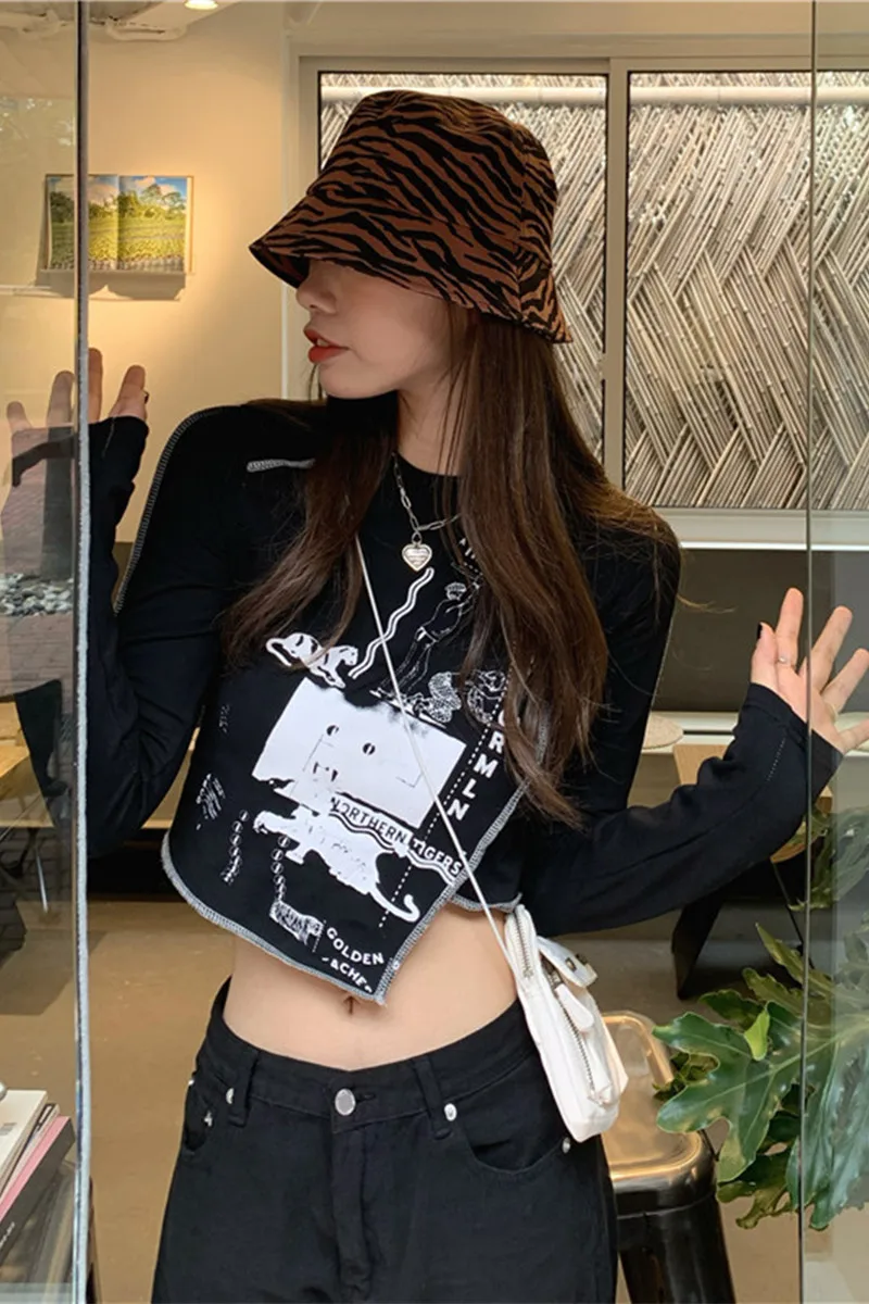 

Sweet Cool Hot Girl Wear Bottoming Shirt Women's Inner Wear Scheming Machine Short Slimming Navel-Exposed Jazz Practice Room Top