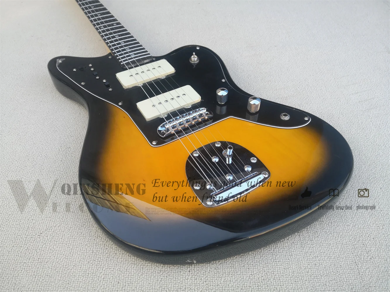 Factory Custom Electric Guitar Jag Sunburst Body Archaize Buttons Tremolo Bridge Red Cream P90 Pickups |