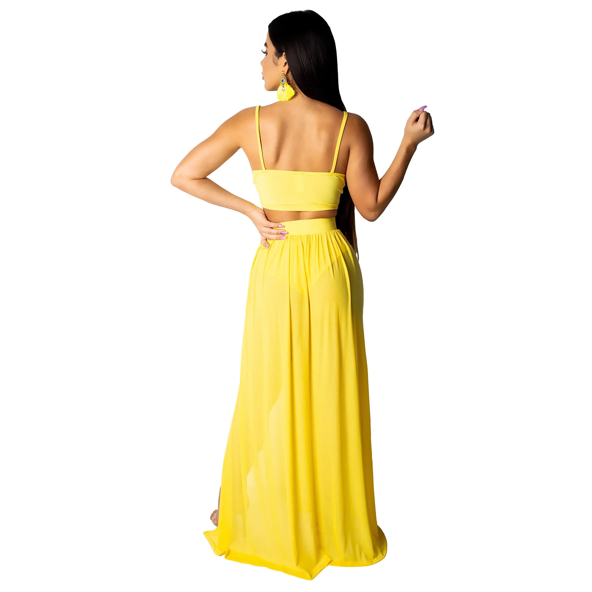 Сексуальные шифоновые с длинным разрезом летнее платье комплект элегантный без