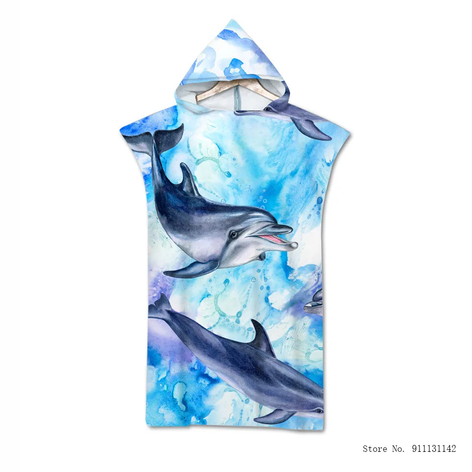 Банный халат унисекс хлопковый с капюшоном и морскими черепахами | Дом сад