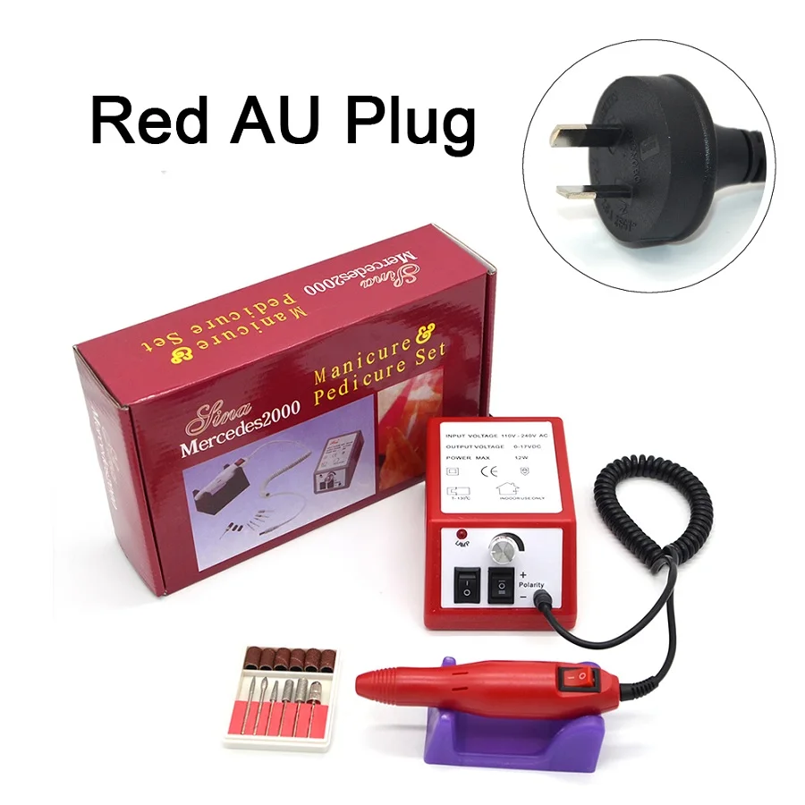 Red AU Plug Красная дрель для маникюра и педикюра, профессиональная электрическая машинка, набор инструментов для маникюра и педикюра, набор инструментов+ 30 шт. сверло для ногтей+ 50 шт. шлифовальных полос - Цвет: Red AU Plug