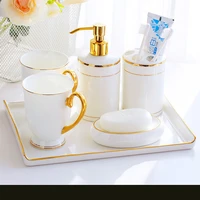 bathroom accessories set ceramic 56 pieces set soap dispenser toothbrush holder gargle cups soap dish with tray wedding gifts