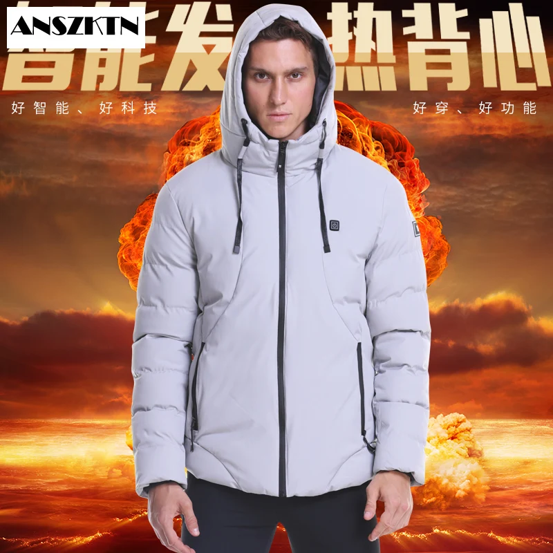 

ANSZKTN new style Heated Outdoor Parka Coat USB Electric Battery Heating Hooded Jackets Warm Winter Thermal Jacket Dropship