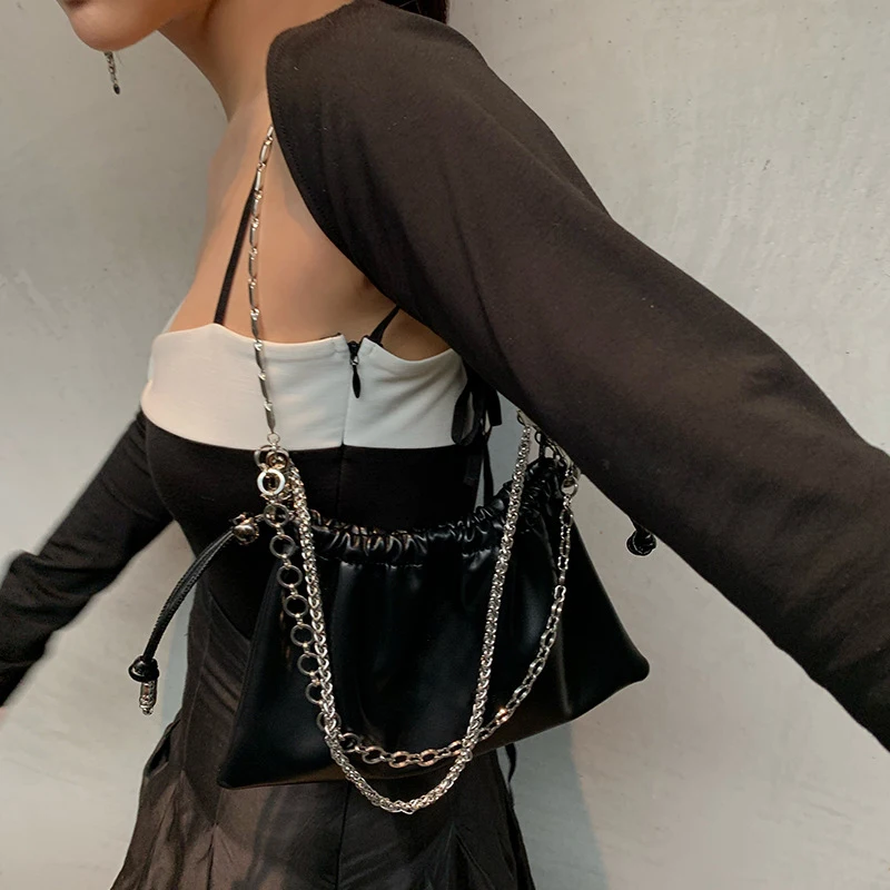 

Мягкие плиссированные женские сумки через плечо из искусственной кожи на ремешке, модная дизайнерская женская сумка на цепочке через плечо...