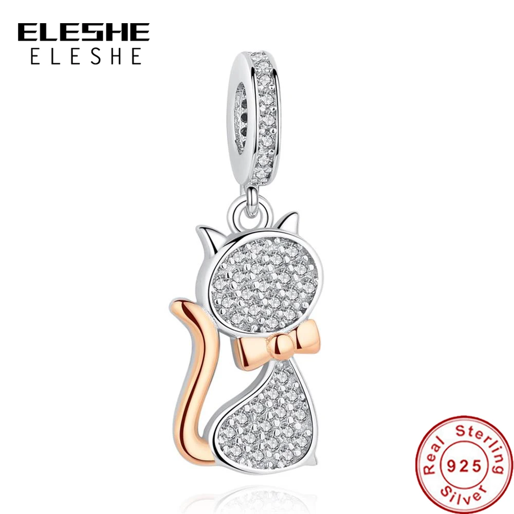 100% реальные 925 стерлингового серебра с милым рисунком кота Очаровательные бусы