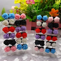 12 pairs colorful mystic rose stud earrings mixed color flower earrings cheap wholesale for women girls gifts