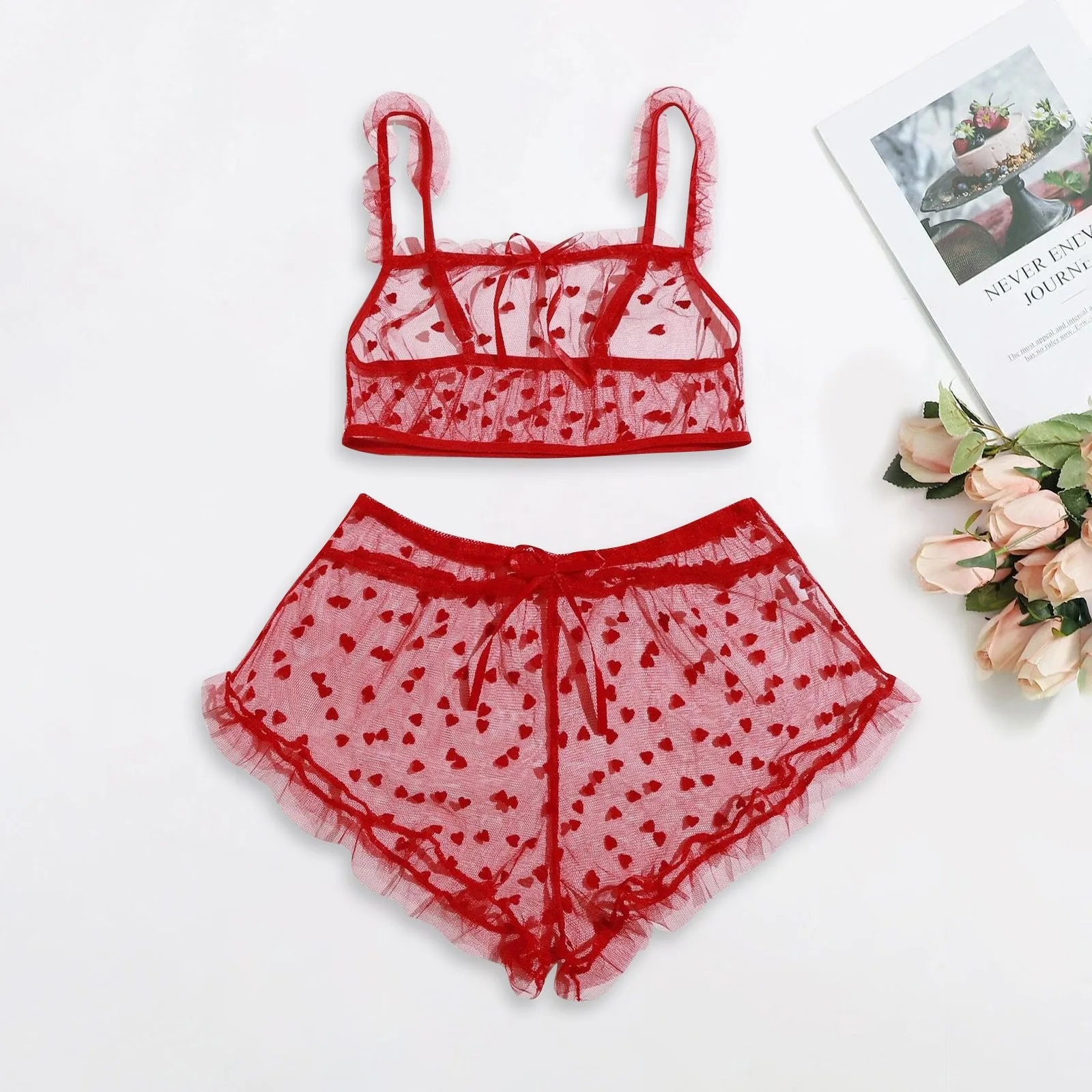 Женский комплект нижнего белья с вышивкой Love Heart экзотическое нижнее белье