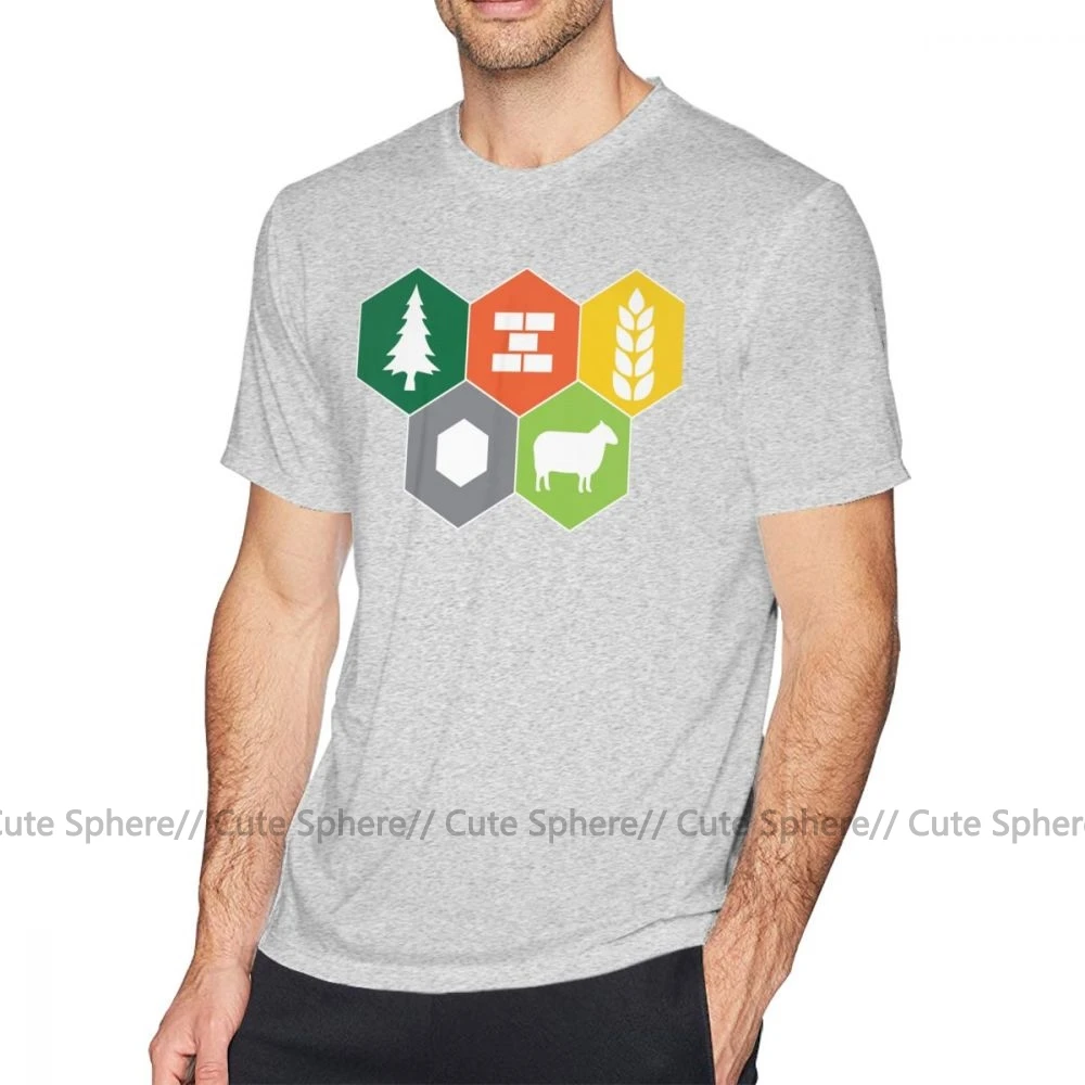 Catan, футболка, Settlers Of Catan Fan, футболка, забавная футболка с коротким рукавом, футболка для мужчин, с графическим рисунком, для пляжа, хлопка, большая футболка - Цвет: Gray