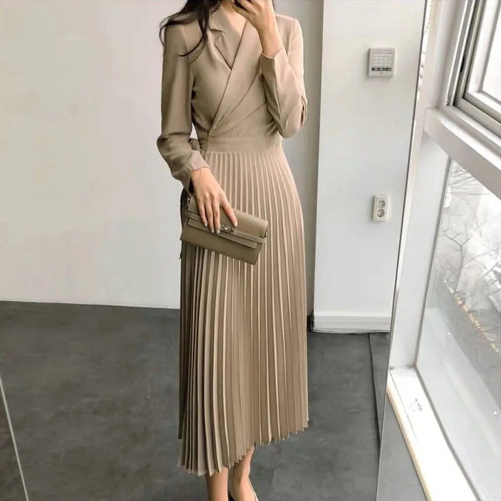 Женское модное однотонное вечернее платье с длинным рукавом женское