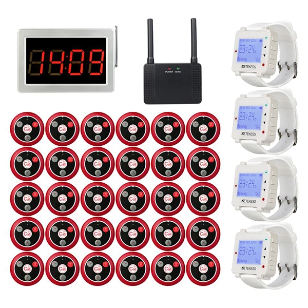 White Watch RETEKESS система вызова ресторана беспроводные пейджеры 1 хост приемника+ 4 приемника часов+ 1 ретранслятор сигнала+ 30 Кнопка вызова - Цвет: White Watch