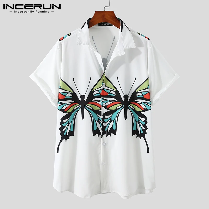 

INCERUN Summer Men Printed Shirt Turn Down Collar Short Sleeve 2021 Casual Hawaiian Shirts Button Streetwear Camisas Hombre 3XL