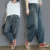 Джинсы женские оверсайз с эластичным поясом, модные повседневные свободные широкие штанины до щиколотки в Корейском стиле, уличная одежда, весна-лето 7076 - изображение